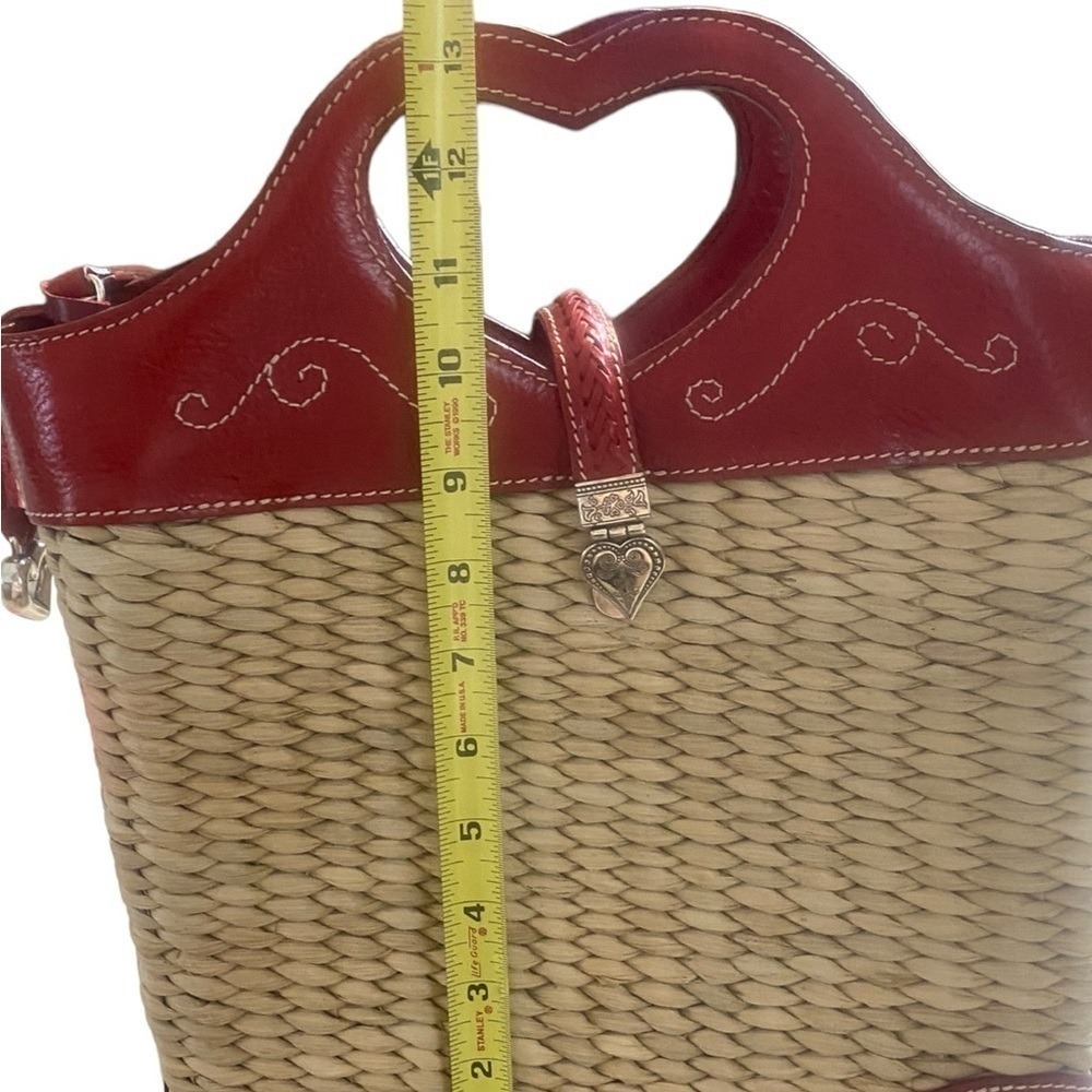 Brighton Straw & Red Leather Top Stitch Bucket Handbag Shoulder Strap Cr… - Picture 11 of 14